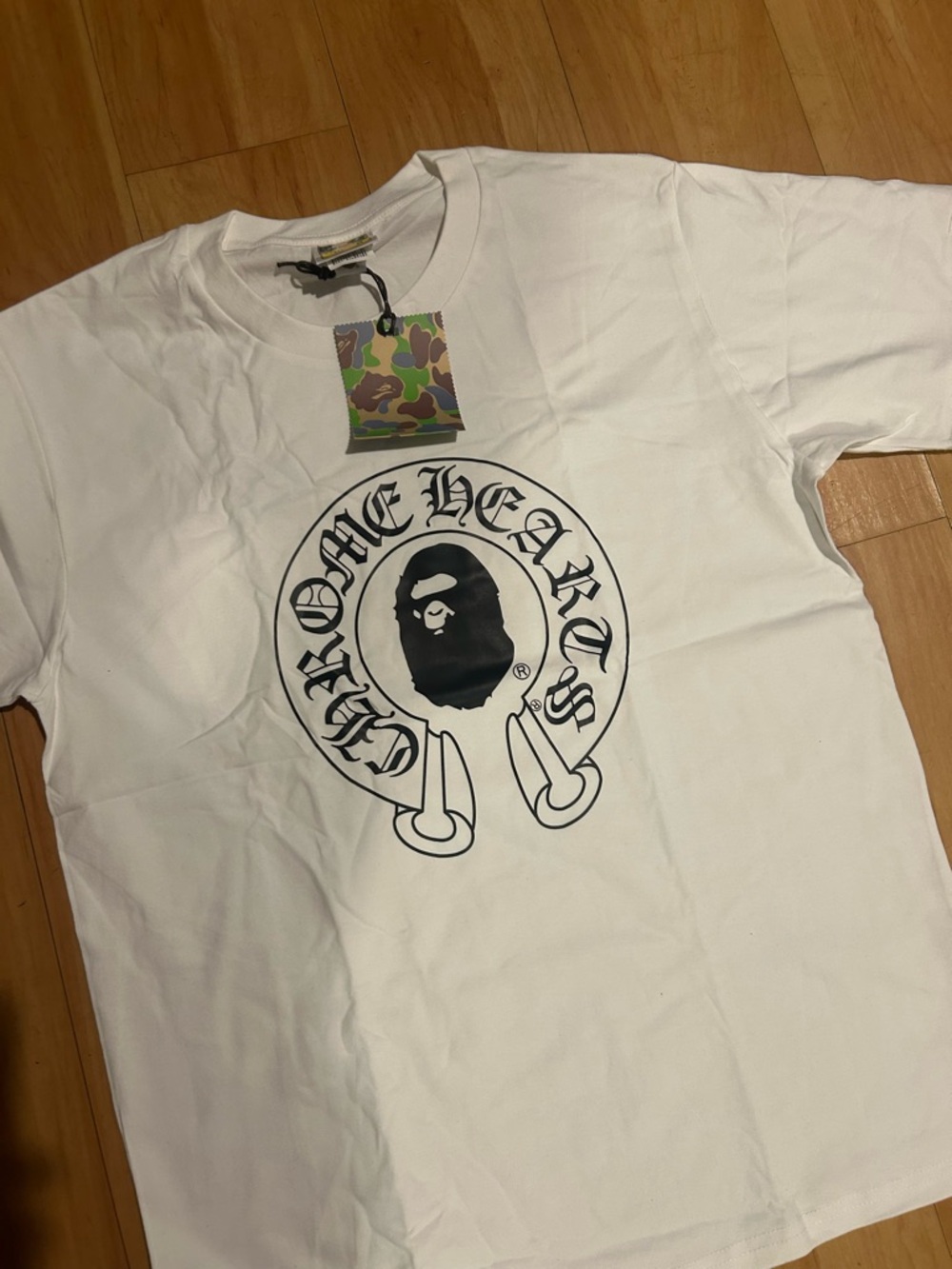 Bape White Short Sleeve Tee with Black Graphic
